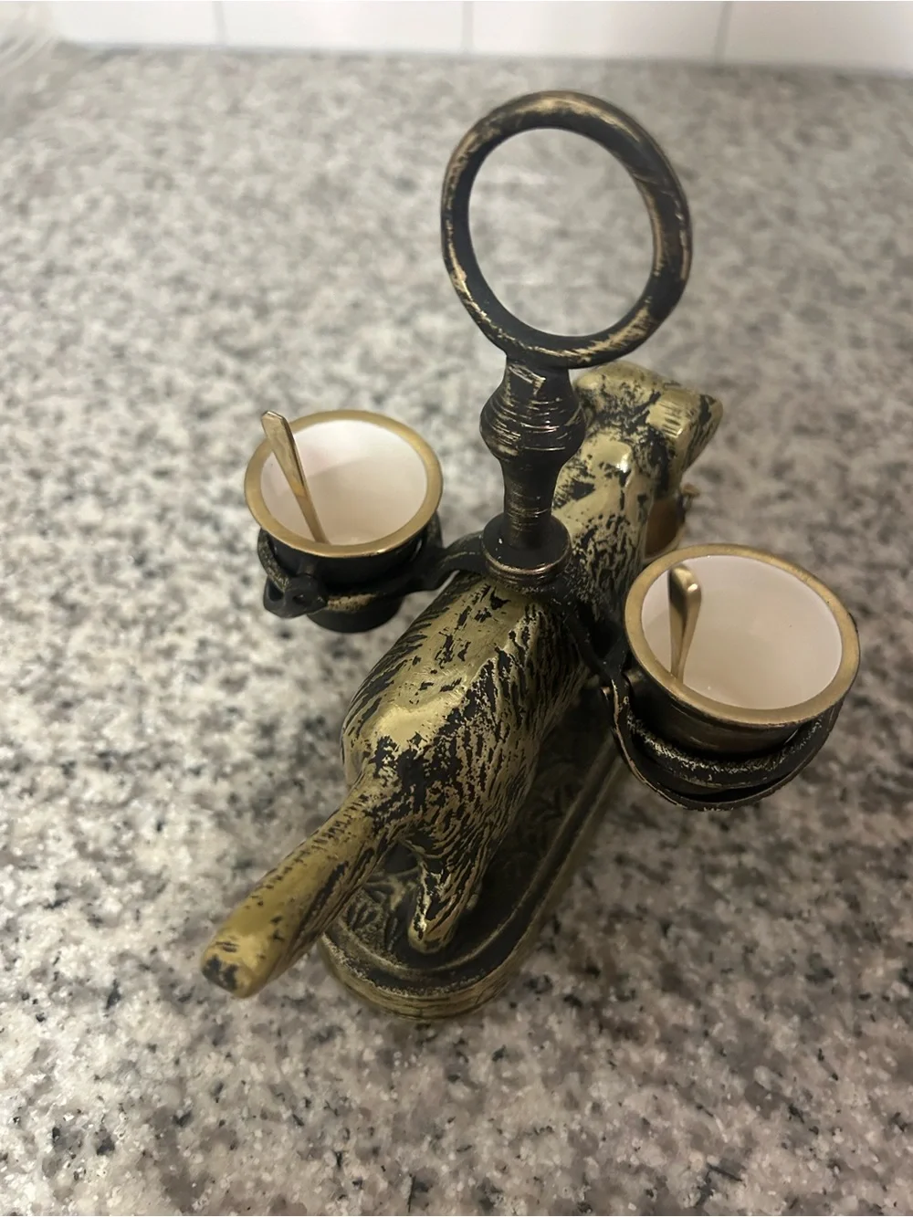 BW Dog Salt & Pepper Cellar antique brass NWT